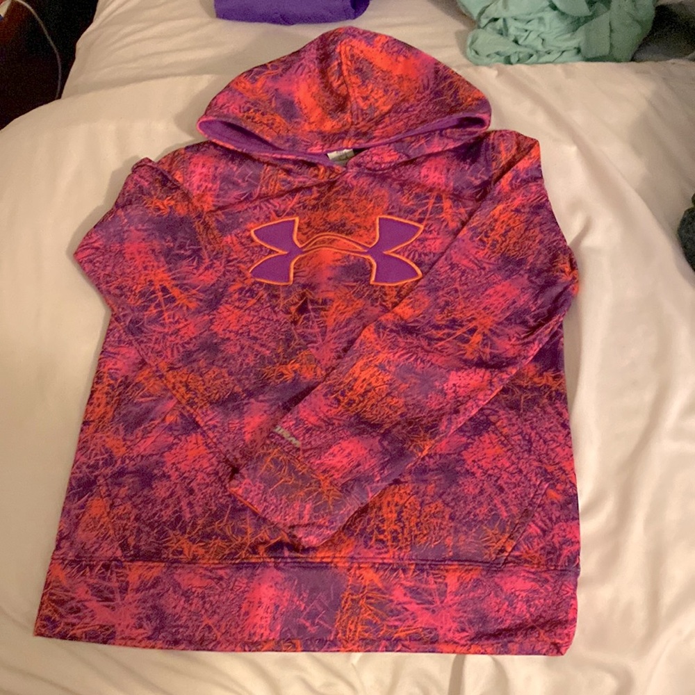 Under Armour Hoodie Sweatshirt, youth medium, purple/orange